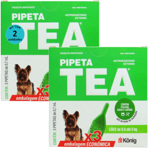 Pipeta Tea 0,7ml Antiparasitário Contra Pulgas P/ Cães de 0,6 até 5 Kg C/ 3 unid. Kit C/ 2 Cxs